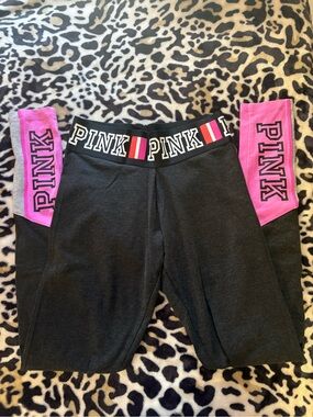PINK Victoria's Secret Black Leggings with Pink Accent